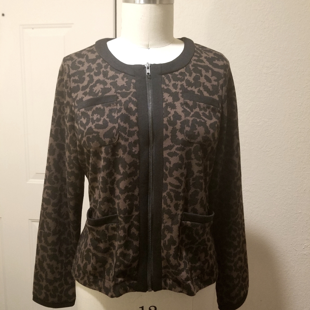 Fever "Roo Cheetah" Black & Brown Zip Up Jacket